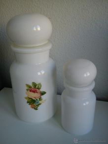Antigüedades: PRECIOSOS TARROS OPALINE DE COLECION DE FARMACIA PINTADO A MANO. MAD BELGIQUE ANOS 40,50.
